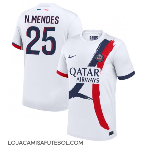 Camisa de Futebol Paris Saint-Germain Nuno Mendes #25 Equipamento Secundário 2024-25 Manga Curta